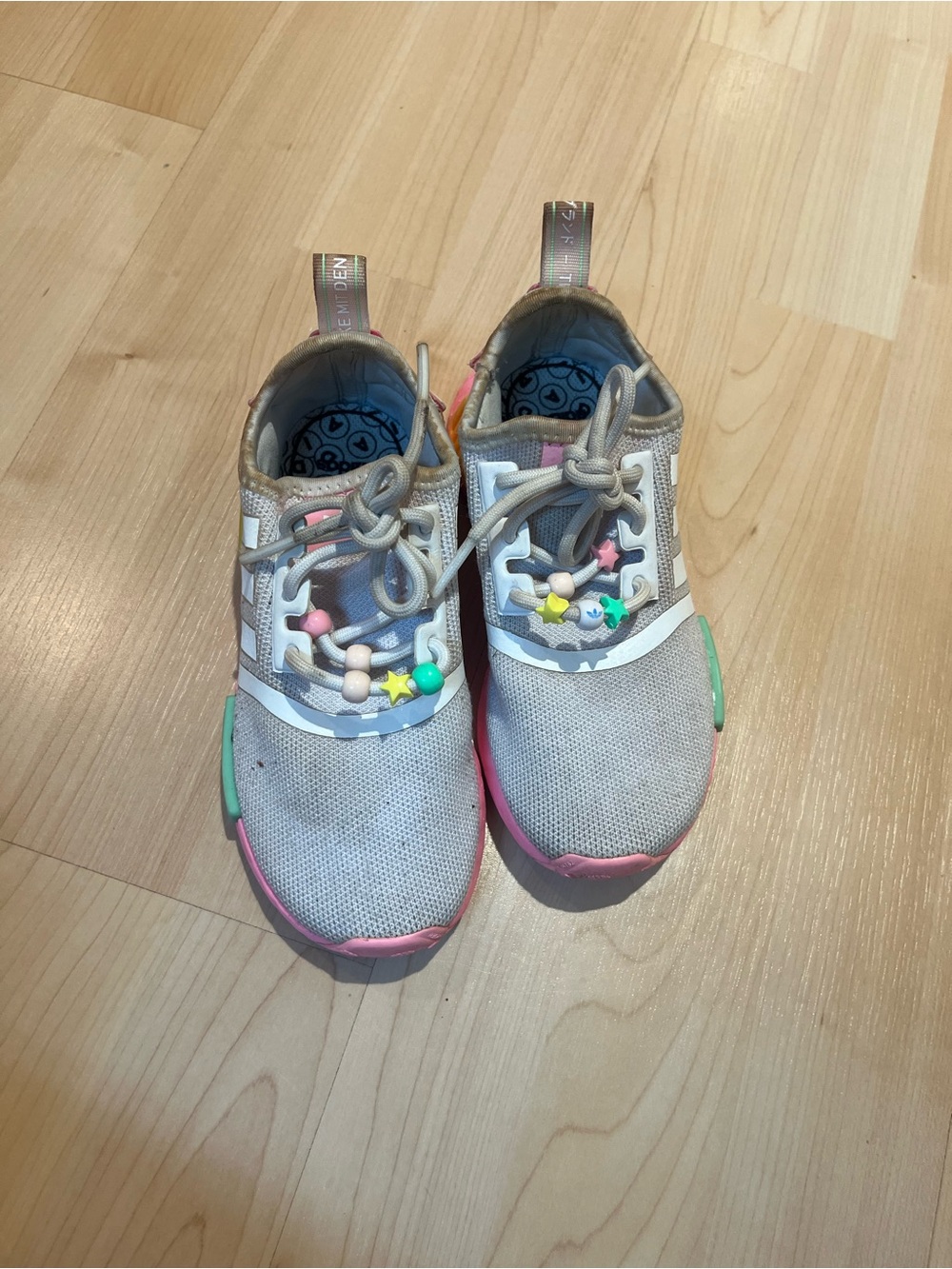 adidas Kids Light Gray Sneakers with Pink and Mint Accents